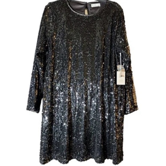 Sequin Tunic Dress Black Long Sleeve Holiday Party Glam Large NWT - Picture 2 of 6